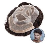 Men's Wigs Bun Hair for Men Men Hair Units Men's Toupee Indian Human Hair Wig Mono & Pu with Lace Front Hair Toupee 6" Breathable Hair Replacement System #1B Men's Hair Piece Men's Toupee Mens Wig Tou