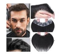 Men's Wigs Bun Hair for Men Men's Hairline Toupee Forehead Frontal Hairpiece, 0.05-0.14mm Full PU Base Indian Human Hair #1B Natural Black V-Shape Front Hair System Units Men's Toupee Mens Wig Toupee