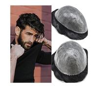 Men's Wigs Bun Hair for Men Men's Toupee 6" Long Indian Human Hair Piece 0.08-0.12mm Durable Thin Skin Invisible Knot Men Toupee Natural Soft Black Hair System Units Mens Wig Toupee for Men(Color 1B-1