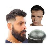Men's Wigs Bun Hair for Men Men's Toupee, 8x10 Inch 0.04mm Thin PU Skin Mens Toupee #1B Off Black Mens Human Hair Piece 110% Density Hair Replacement System Mens Wig Toupee for Men