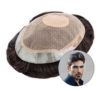 Men's Wigs Bun Hair for Men Men's Toupee Breathable Male Hair Prosthesis Silk and PU Base Breathable Lace Hand Tied Male Wig Soft Human Hair Toupee Durable Toupee for Men Mens Wig Toupee for Men(16cmX