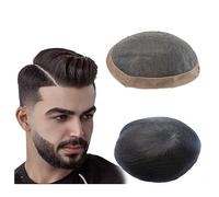 Men's Wigs Bun Hair for Men Men's Toupee Fine Mono Top and Poly Coating Around Men's Hairpiece 6" Human Hair System Male Hair Prosthesis 1B# Natural Black Hair Units Mens Wig Toupee for Men(6x9)