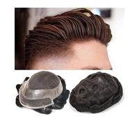 Men's Wigs Bun Hair for Men Men's Toupee Human Hair Prosthesis French Lace Front and Top with PU Thin Skin Perimeter Men Toupee Dark Brown Natural Indian Hair Replacement System Unit Mens Wig Toupee f