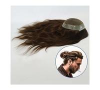 Men's Wigs Bun Hair for Men Mens Toupee Long Remy Human Hair Lace & Pu Base Hairpieces 10-18 inches Mens Lace Replacement Systems Unit for Hair Loss Balding Men's Toupee Mens Wig Toupee for Men(#1B 18