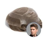 Men's Wigs Bun Hair for Men Men's Toupee Mono Lace Top with PU Around Hair Toupee 8x10" Hair Male Prosthesis Natural Human Hair Replacement System Toupee for Men Mens Wig Toupee for Men(30mm Wave 13%)