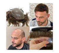Men's Wigs Bun Hair for Men Men's Toupee Pieces 0.04~0.06MM Thin Skin V-looped Human Hair Toupee 8x10" Men PU Poly Toupee Hair Replacement System Mens Wig Toupee for Men(100%)