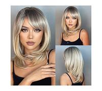 Men's Wigs Bun Hair for Men Synthetic Hair Shoulder Length Loose Body Wave Wig with Bangs Daily Natural Wigs for Women Soft Heat-resistant Synthetic Fiber Wigs Mens Wig Toupee for Men