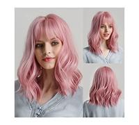 Men's Wigs Bun Hair for Men Synthetic Medium Long Loose Body Wave Wig with Bangs 14inch Cosplay Daily Natural Wigs for Women Soft Heat-resistant Fiber Hair Wig Mens Wig Toupee for Men(Black)