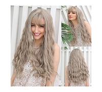 Men's Wigs Bun Hair for Men Synthetic Wig with Bangs Water Wavy Long Wigs for Women Girls Synthetic Fiber Heat Resistant Wig for Daily Party Use 24inches Mens Wig Toupee for Men(A)