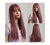 Men's Wigs Bun Hair for Men Synthetic Wigs Long Straight Purple Ombre Wigs with Bangs for Women Heat Resistant Synthetic Natural Looking Wig for Daily Party Cosplay Mens Wig Toupee for Men