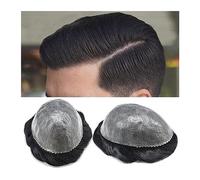 Men's Wigs Bun Hair for Men V-Loop Injection Skin Men Toupee Durable Human Hair System for Men 0.1-0.12mm Thin Skin PU Base Male Hair Prosthesis 8×10" Breathable Black Men's Toupee Mens Wig Toupee for