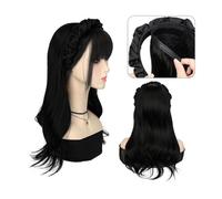 Men's Wigs Bun Hair for Men Wigs Women's Wavy Long Curly Hair Breathable Detachable Headband Simulation Wig High Temperature Synthetic Wig Mens Wig Toupee for Men(C)