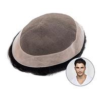 Men's Wigs Bun Hair Men Toupee Durable Male Hair Prosthesis Fine Mono Top and NPU Perimeter Hair Toupee Natural Human Hair Replacement System Unit Men's Toupee Mens Wig Cosplay Wig(30mm Wave Color 1B