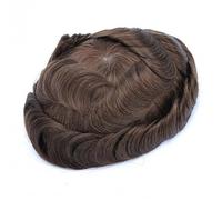 Men's Wigs Bun Hair Men's Toupee Hairpiece Durable 0.1-0.12mm Injection PU Skin Man Wig 30mm Wave Indian Human Hair Replacement System Male Hair Prosthesis Mens Wig Cosplay Wig(30mm Wave 120%,6x8)