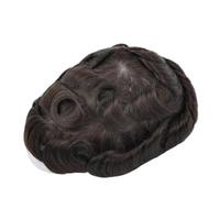 Men's Wigs Bun Hair Men's Toupee Lace and PU Base Men's Toupee Breathable Male Hair Prosthesis Human Hair Toupee Brown Male Wig Durable Hair Systems Unit Mens Wig Cosplay Wig(Straight Color 2 130%,7x1