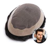 Men's Wigs Bun Hair Men's Toupee Male Hairpieces Human Hair Replacement System Fine Mono Top and PU Perimeter Toupee for Men Medium Density 6" Durable Male Hair Prosthesis Mens Wig Cosplay Wig(5x7,30m