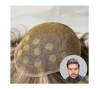 Men's Wigs Bun Hair Men's Toupee Real Human Hair Pieces Male Hair Prosthesis Super Soft and Breathable Full Lace Base Hair Replacement System for Man Mens Wig Cosplay Wig(Color 4 and 613 130%,5x7)