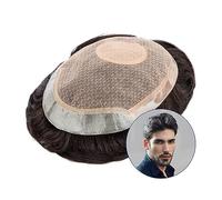Men's Wigs Bun Hair Toupee for Men Durable Silk Base and PU Breathable Lace Hand Tied Male Wig Wave Human Hair Replacement System Male Hair Prosthesis Mens Wig Cosplay Wig(14cmX19cm,120%)