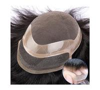 Men's Wigs Bun Hair Toupee for Men Mono Top & NPU Perimeter and Lace Front Mens Toupee 6" Human Hair System Unit Natural Hairline #1B Breathable Men's Toupee Mens Wig Cosplay Wig(Straight 130%,6x9)