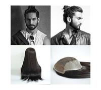 Men's Wigs Bun Hair Wig Mens Hair Unit Toupee Natural Hairline 12-18" Breathable Swiss Lace with Pu Human Hair Replacement Systems for Hair Loss Men Mens Wig Cosplay Wig(#6 14 inches,6x8)
