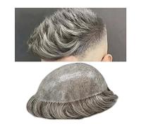 Men's Wigs Gray Hair Indian Human Hair System Mens Toupee Hairpieces 0.1-0.12mm All PU Injected Thin Skin Natural Wavy Toupee for Men Hair Pieces For Men(8x10)
