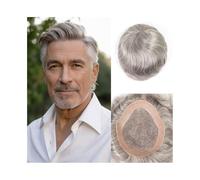 Men's Wigs Human Hair Prosthesis for Men #580 Gray Breathable Fine Mono Top with NPU Around Men's Hairpiece Replacement System Natural and Fluffy Synthetic Wig
