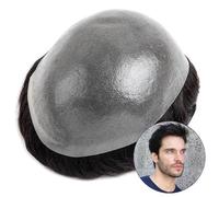 Men's Wigs, Human Hair Toupee for Men 0.08mm Skin Base, Double Knots, Undetectable(Off Black,7x10inch)