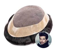 Men's Wigs Human Hair Toupee for Men 6" Indian Hair Replacemnt System Fine Mono Poly Coating Around Mens Hairpiece Durable Male Capillary Prothesis For Everyday Parties Halloween(Jet Black,6x9)