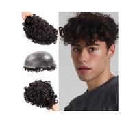 Men's Wigs Indian Human Hair Units 25mm Curly Hairpiece Injection PU Full Skin Base Male Capillary Prosthesis Natural and Fluffy Synthetic Wig(1#,6x8)