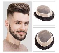 Men's Wigs Male Capillary Prosthesis 6" Indian Human Hair Fine Mono with Npu Around Men's Toupee 130% Density Breathable Hair Replacement System For Everyday Parties Halloween(Dark brown,5x7)