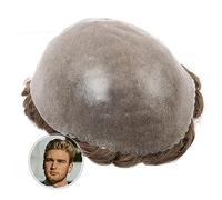 Mens Wigs Male Hair Prosthesis 0.06-0.08mm Knotless V-loop Pu Skin Men's Toupee Durable Thin Hairpiece for Men 120% Density Breathable Human Wig Men's Toupee(Straight Hair,7x9)