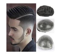 Mens Wigs Male Hair Prosthesis with PU Base 0.02-0.04mm Super Thin Skin Knotless V-looped Men's Toupee 6" Natural European Human Men's Toupee(6 inches-#1B -100%-Free-7x9)