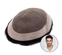 Men's Wigs Men Toupee Durable Male Hair Prosthesis Fine Mono Top and NPU Perimeter Hair Toupee Natural Human Hair Replacement System Unit Man Hairpiece Natural and Fluffy Synthetic Wig(Straight Color