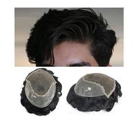 Men's Wigs Men Toupee Wave Prosthesis Swiss Lace and PU Base Male Wig Human Hair Replacement Systems 6" Breathble Black Hairpieces Hair Pieces For Men(STRAIGHT TOUPEE-1B-130%,7x10)