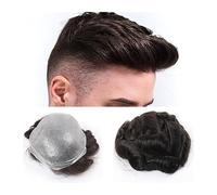Men's Wigs Men's Toupee 100% European Human Hair 0.03-0.04mm Ultra Thin Skin Hairpiece for Men Natural Hairline Full PU Base V-loop Hair Replacement System Hair Pieces For Men(6 INCHES-2#-110%,6x8)