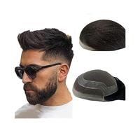 Men's Wigs Men's Toupee, European Human Hair Pieces Soft Swiss Lace Front with PU Around Base Black Hair Replacement System 8x10" Mens Hair Prosthesis Hair Pieces For Men(1B Off Black)