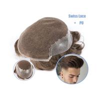 Men's Wigs, Men's Wig Bleached Knots Swiss Lace Thin For Men Toupee Human Hair Replacement Men Hairpiece System Toupee(Lightest Brown,6x8)