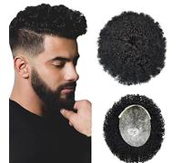 Mens Wigs Realistic Afro Men Toupee Human Hair Curly Thin Skin PU Men's Capillary Prosthesis With Knots Indian Remy Hair System Unit Natural Wigs Mens Hair Piece(6MM Curly,8x10)