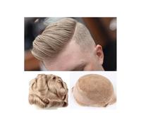 Mens Wigs Realistic Indian Human Hair Replacement System For Men Toupee Various Color Men Hairpieces Base Frence Lace with Mens Hair Piece（Medium Blonde-7x9）
