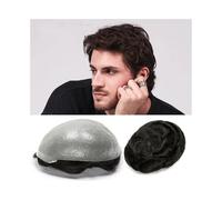 Mens Wigs Realistic Invisible Hairline 0.03mm Ultra Thin Skin Men's Capillary Prostheses Men Toupee Human Hair Replacement System For Men Mens Hair Piece（Medium Brown-6x8）