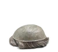 Mens Wigs Realistic Men Capillary Prosthesis Toupee Hairpiece Ultra Thin PU 0.2-0.3mm Human Hair Wig Indian Remy Hair System Mens Hair Piece(Ashen)