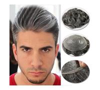 Men's Wigs Toupee for Men, 0.08-0.1mm Full PU Thin Skin Hair Units V-looped Real Human Hair Mens Hair Piece 6" European Hair Replacement System For Everyday Parties Halloween(6x8)