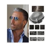 Men's Wigs Toupee for Men European Humen Hair Units Double Knot 0.06-0.08mm Thin Skin PU Base Men's Toupee Hair Replacement System Male Capillary Prosthesis Baldness Wigs(Off Black with 50% Gray,8x10)