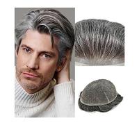 Men's Wigs Toupee for Men Human Hair System Hairpieces Full Swiss Lace Mens Toupee 8 x 10" Breathable Male Hair Prosthesis 1B Mixed 65% Grey White Hair Wigs Natural and Fluffy Synthetic Wig(Straight H