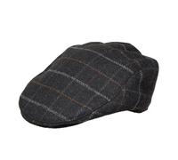 Men's Windowpane Check Tweed Flat Cap - CHARCOAL / XL