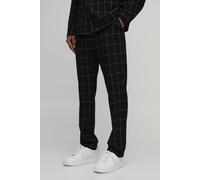 Men's Windowpane Checked Straight Fit Tailored Trousers | Black | Size 32 | BOOHOOMAN
