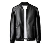 Men's Windproof Rainproof Pure Color Leather Jackets Autumn Winter Casual Sports Outdoor Coat Fashion Mes Streetwear Motorcycle Biker Jacket Black