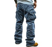 Men's Windproof Trousers Spring and Autumn Vintage Loose Cargo Pocket Foot Mouth Elastic Windproof Design Functional Trousers, Blue, L
