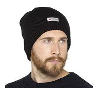 Men's Windproof Waterproof Thinsulate Hat | Warm Winter Knitted Thermal Beanie Hat Heat Guard Ski Hat Without Turn Up for Outdoor Sports Running Hiking Head Wear (UK, Alpha, One Size, Black)