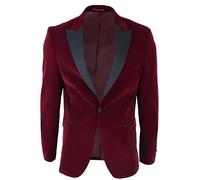 Mens Wine Velvet Tuxedo Blazer Satin Peak Lapels Dinner Jacket Wedding Prom Black Tie - Wine 38